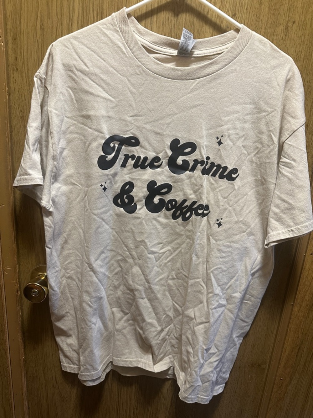Custom True Crime & Coffee Graphic Tee - Cream with Black Print